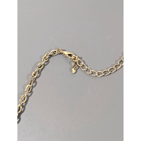 Blue Cabochon Statement Necklace Geometric Bold Gold Tone 18" - Picture 3 of 8